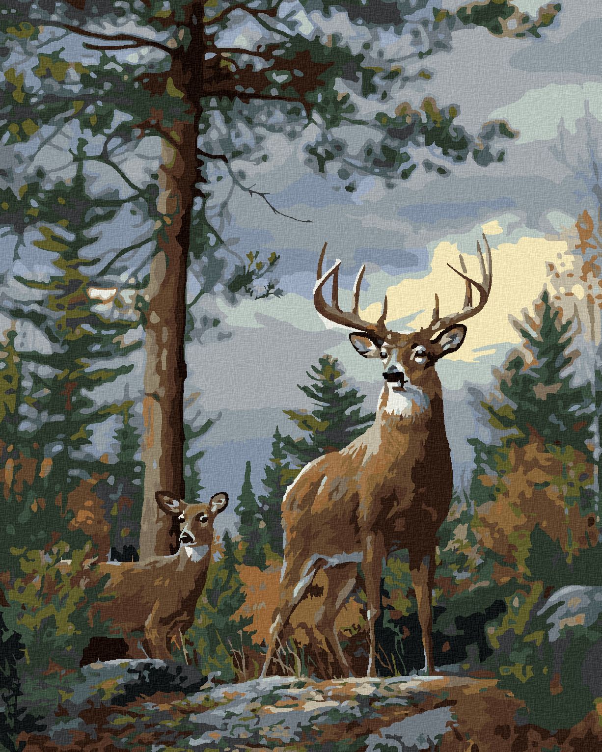 zuty Malování podle čísel – JELEN A JEHO DRUŽKA V LESE (JOE HAUTMAN) - Rozměr: 40x50 cm, Rámování: Varianta: bez rámu a bez vypnutí plátna - obrázek 1