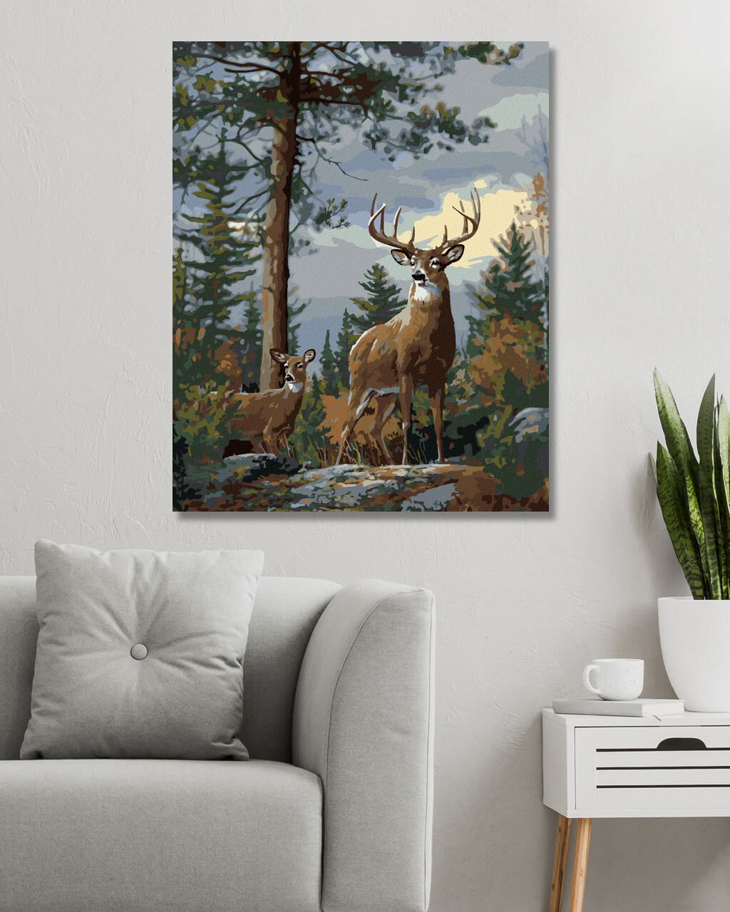 zuty Malování podle čísel – JELEN A JEHO DRUŽKA V LESE (JOE HAUTMAN) - Rozměr: 40x50 cm, Rámování: Varianta: bez rámu a bez vypnutí plátna - obrázek 3