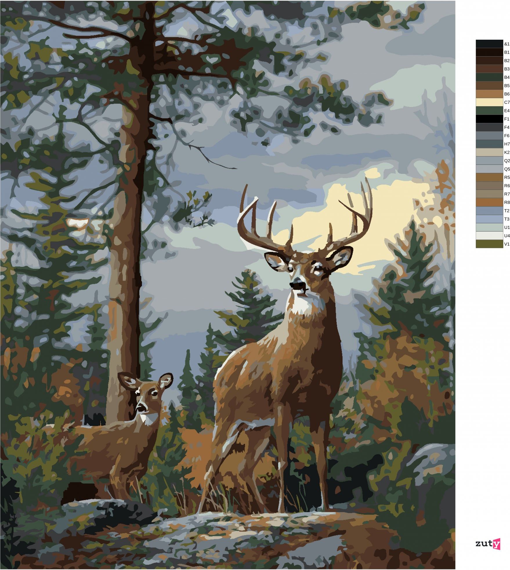 zuty Malování podle čísel – JELEN A JEHO DRUŽKA V LESE (JOE HAUTMAN) - Rozměr: 40x50 cm, Rámování: Varianta: bez rámu a bez vypnutí plátna - obrázek 6