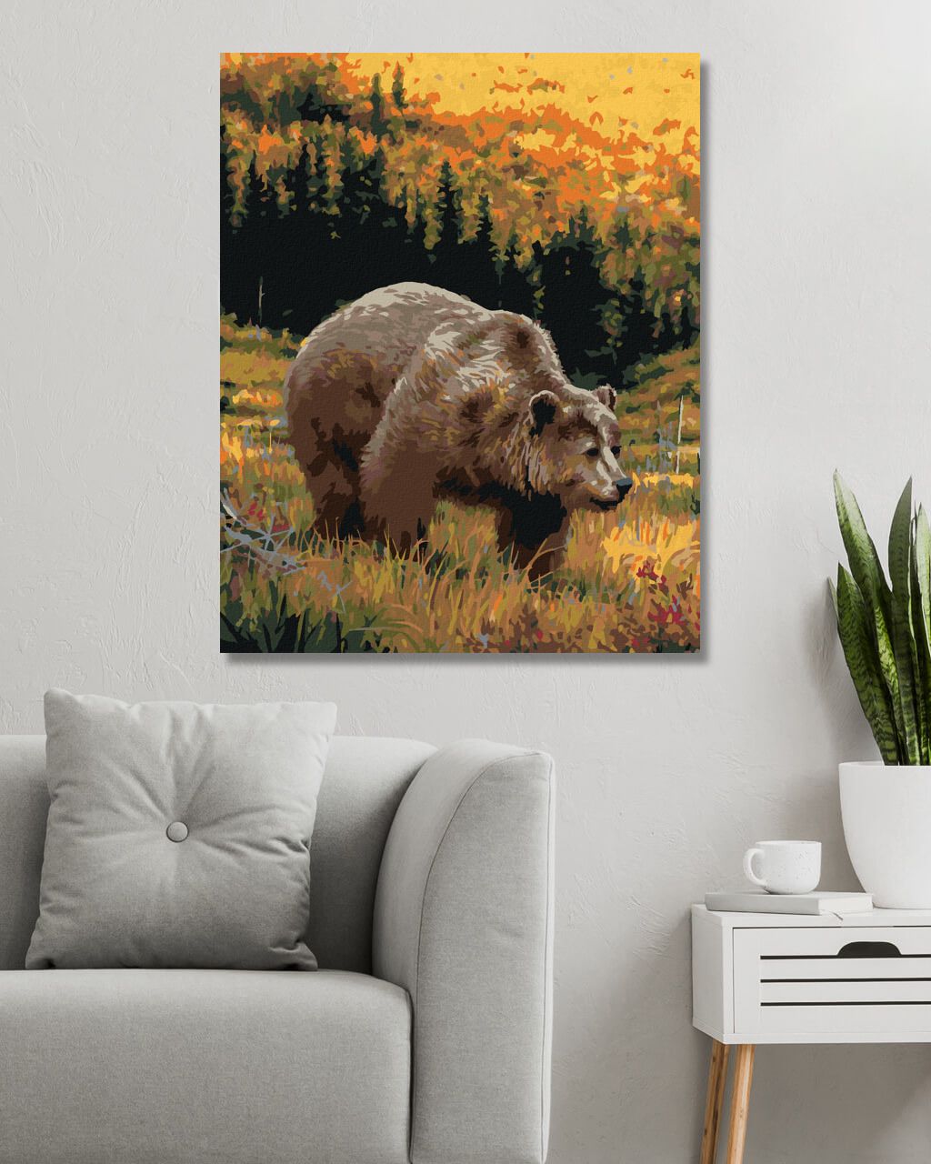 zuty Malování podle čísel - MEDVĚD A LES (JOE HAUTMAN) - Rozměr: 40x50 cm, Rámování: Varianta: vypnuté plátno na rám - obrázek 3