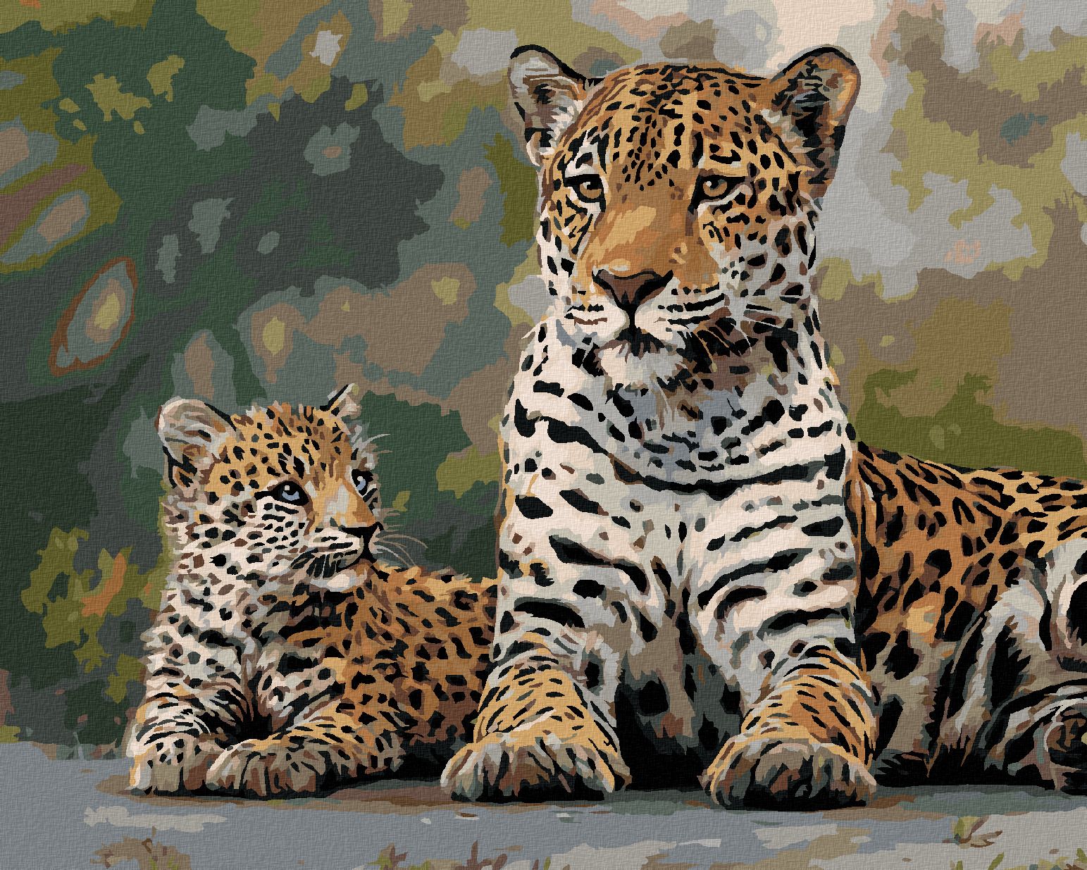 zuty Malování podle čísel – LEOPARD A MLÁDĚ (JOE HAUTMAN) - Rozměr: 40x50 cm, Rámování: Varianta: bez rámu a bez vypnutí plátna - obrázek 1