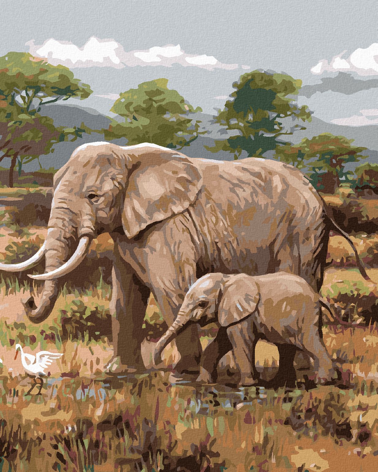 zuty Malování podle čísel - AFRICKÉ SAFARI SLONI (JOE HAUTMAN) - Rozměr: 40x50 cm, Rámování: Varianta: vypnuté plátno na rám - obrázek 1