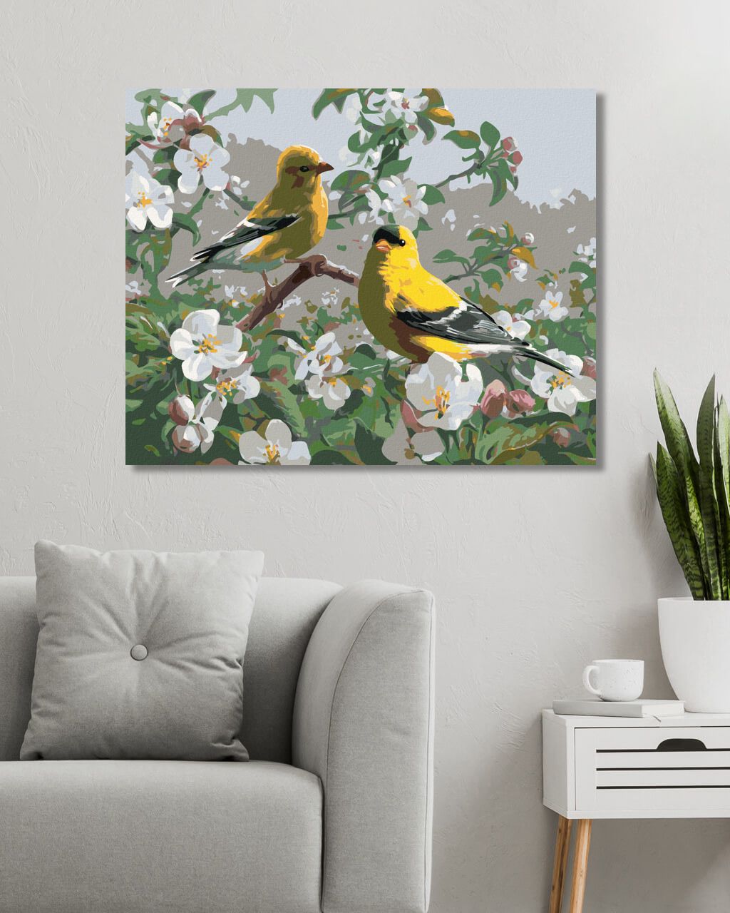 zuty Malování podle čísel - PTÁK STEHLÍK A BÍLÉ ROZKVETLÁ VĚTEV (JOE HAUTMAN) - Rozměr: 40x50 cm, Rámování: Varianta: vypnuté plátno na rám - obrázek 9