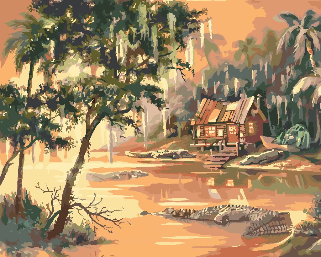 zuty Malování podle čísel - ALIGÁTOŘI VE VODĚ A CHATA V DŽUNGLI (D. RUSTY RUST) - Rozměr: 40x50 cm, Rámování: Varianta: bez rámu a bez vypnutí plátna - obrázek 7