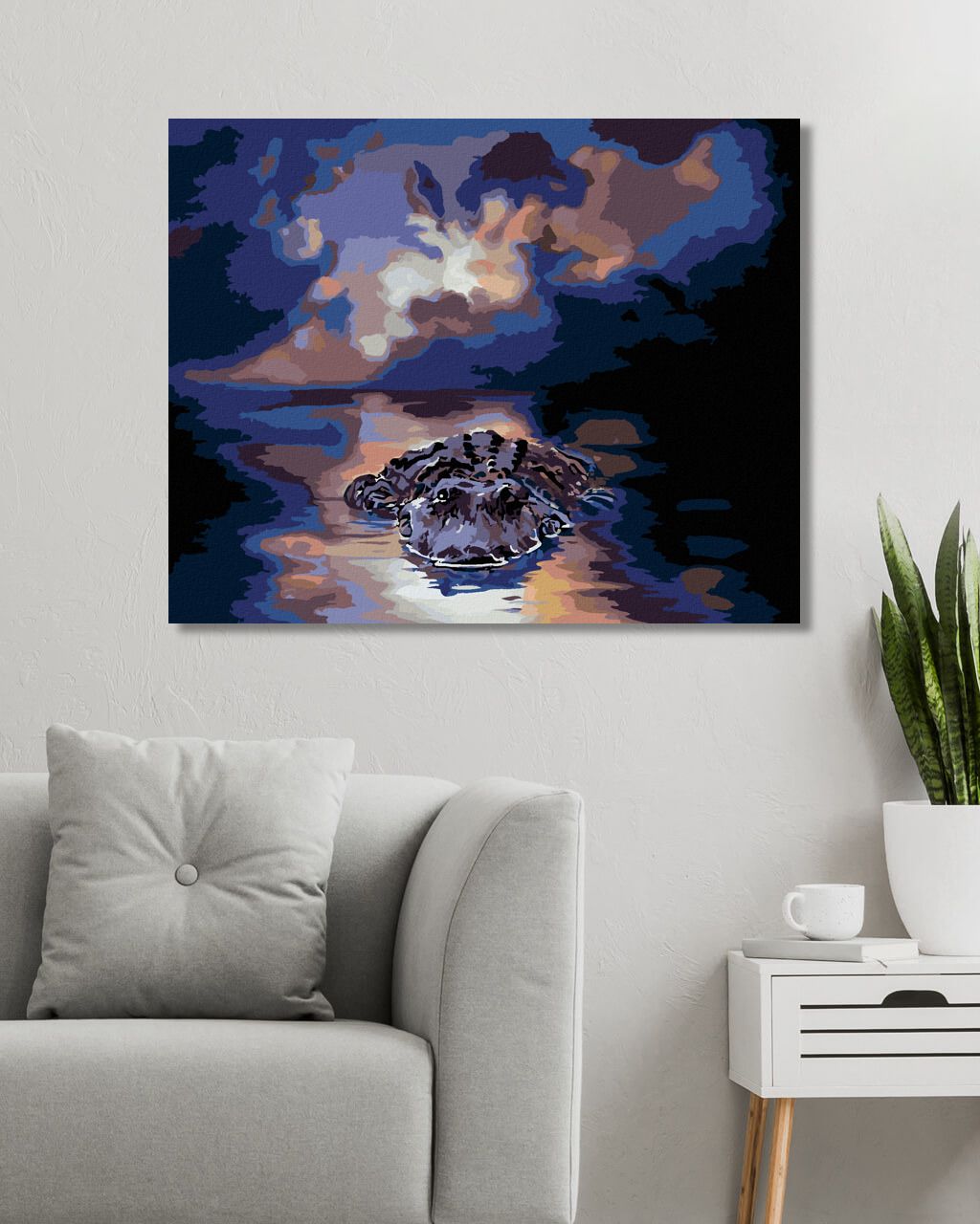 zuty Malování podle čísel - ALIGÁTOR VE VODĚ A MĚSÍC (D. RUSTY RUST) - Rozměr: 40x50 cm, Rámování: Varianta: bez rámu a bez vypnutí plátna - obrázek 9