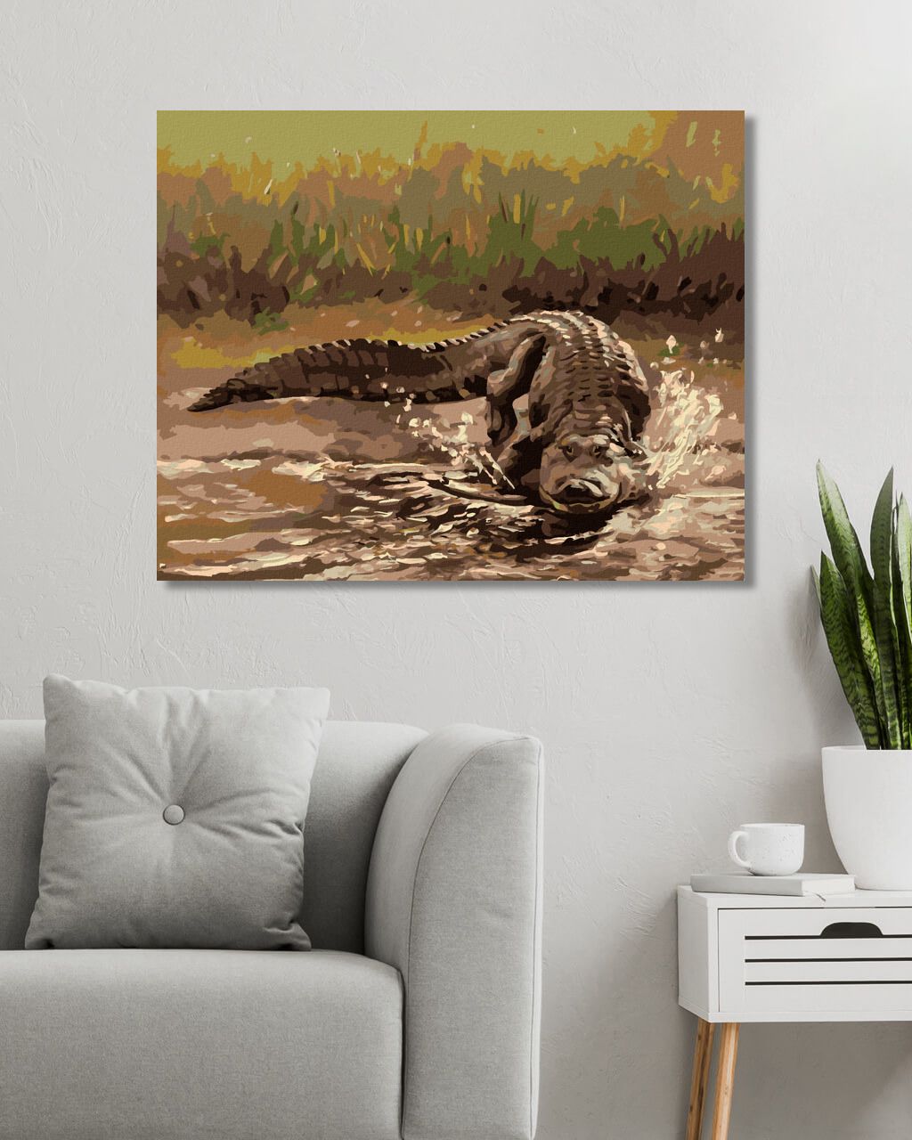 zuty Malování podle čísel - ALIGÁTOR BĚŽÍCÍ DO VODY (D. RUSTY RUST) - Rozměr: 40x50 cm, Rámování: Varianta: vypnuté plátno na rám - obrázek 2