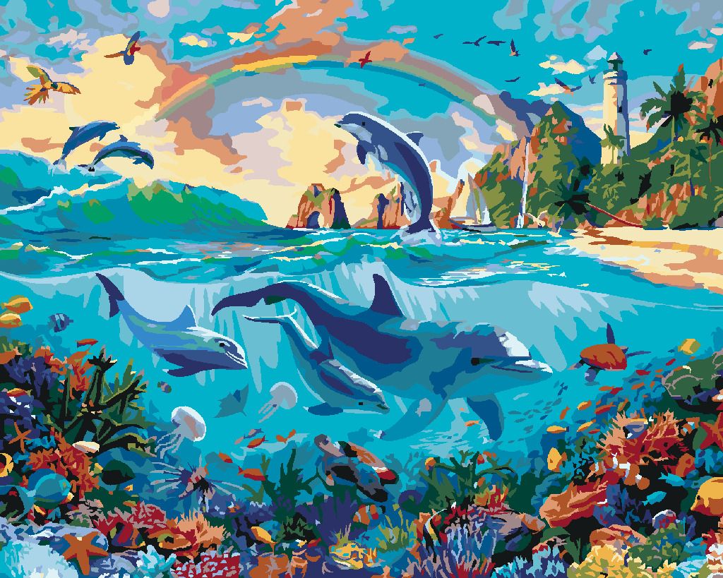 zuty Malování podle čísel - DELFÍNI V MOŘI (IMAGE WORLD-AP) - Rozměr: 40x50 cm, Rámování: Varianta: vypnuté plátno na rám - obrázek 3