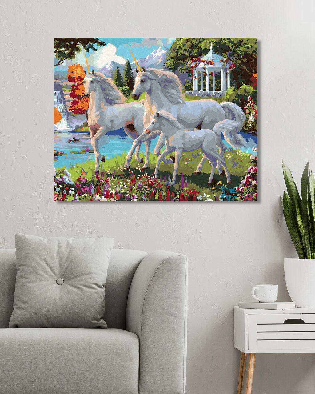 zuty Malování podle čísel – JEDNOROŽCI U VODOPÁDU (IMAGE WORLD-AP) - Rozměr: 40x50 cm, Rámování: Varianta: vypnuté plátno na rám - obrázek 2