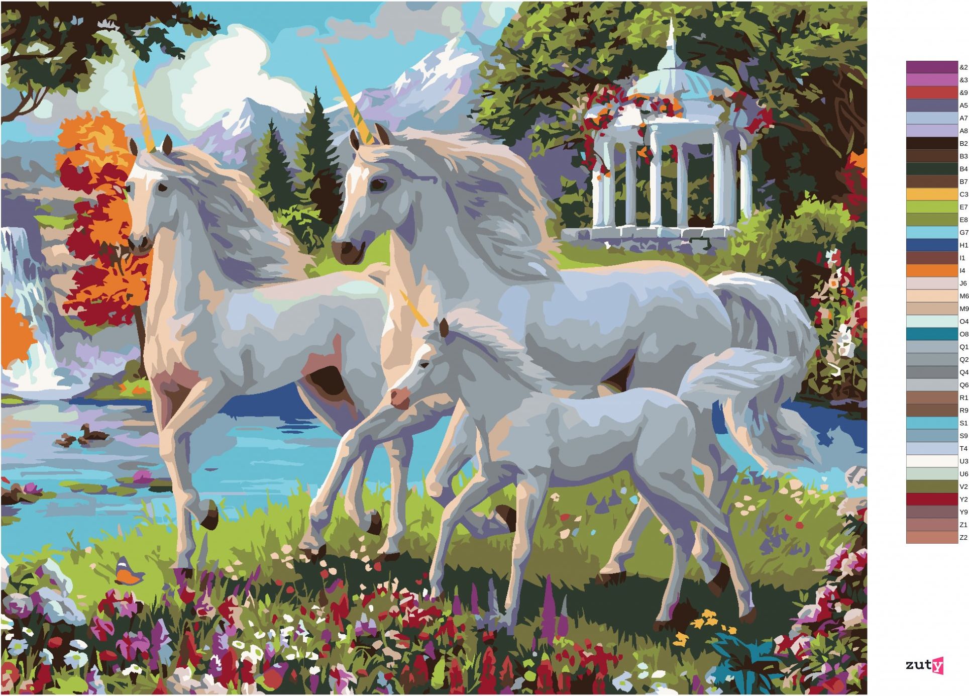 zuty Malování podle čísel – JEDNOROŽCI U VODOPÁDU (IMAGE WORLD-AP) - Rozměr: 40x50 cm, Rámování: Varianta: vypnuté plátno na rám - obrázek 5