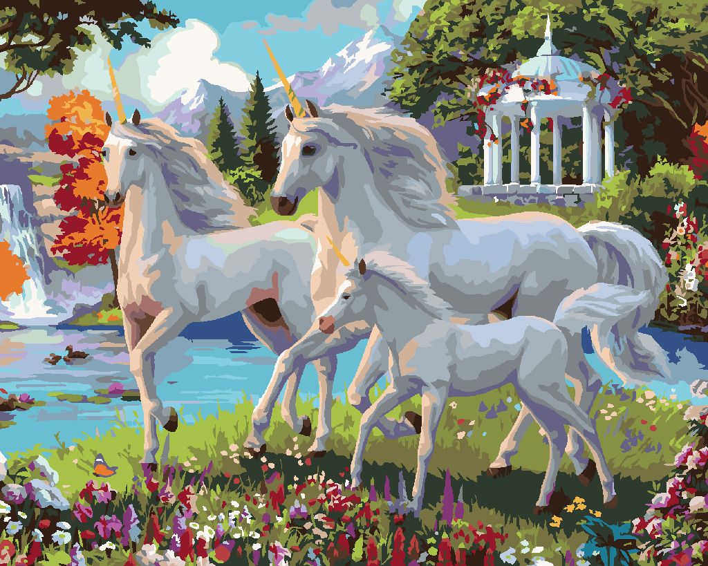 zuty Malování podle čísel – JEDNOROŽCI U VODOPÁDU (IMAGE WORLD-AP) - Rozměr: 40x50 cm, Rámování: Varianta: vypnuté plátno na rám - obrázek 7