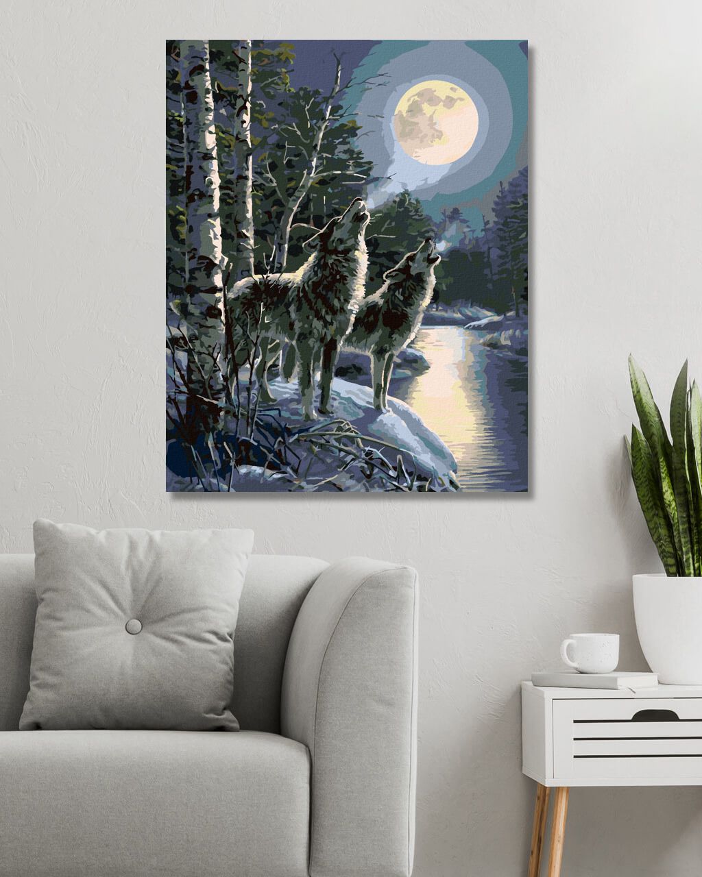 zuty Malování podle čísel - VYJÍCÍ VLCI ZA ÚPLŇKU (JAMES MEGER) - Rozměr: 40x50 cm, Rámování: Varianta: vypnuté plátno na rám - obrázek 6