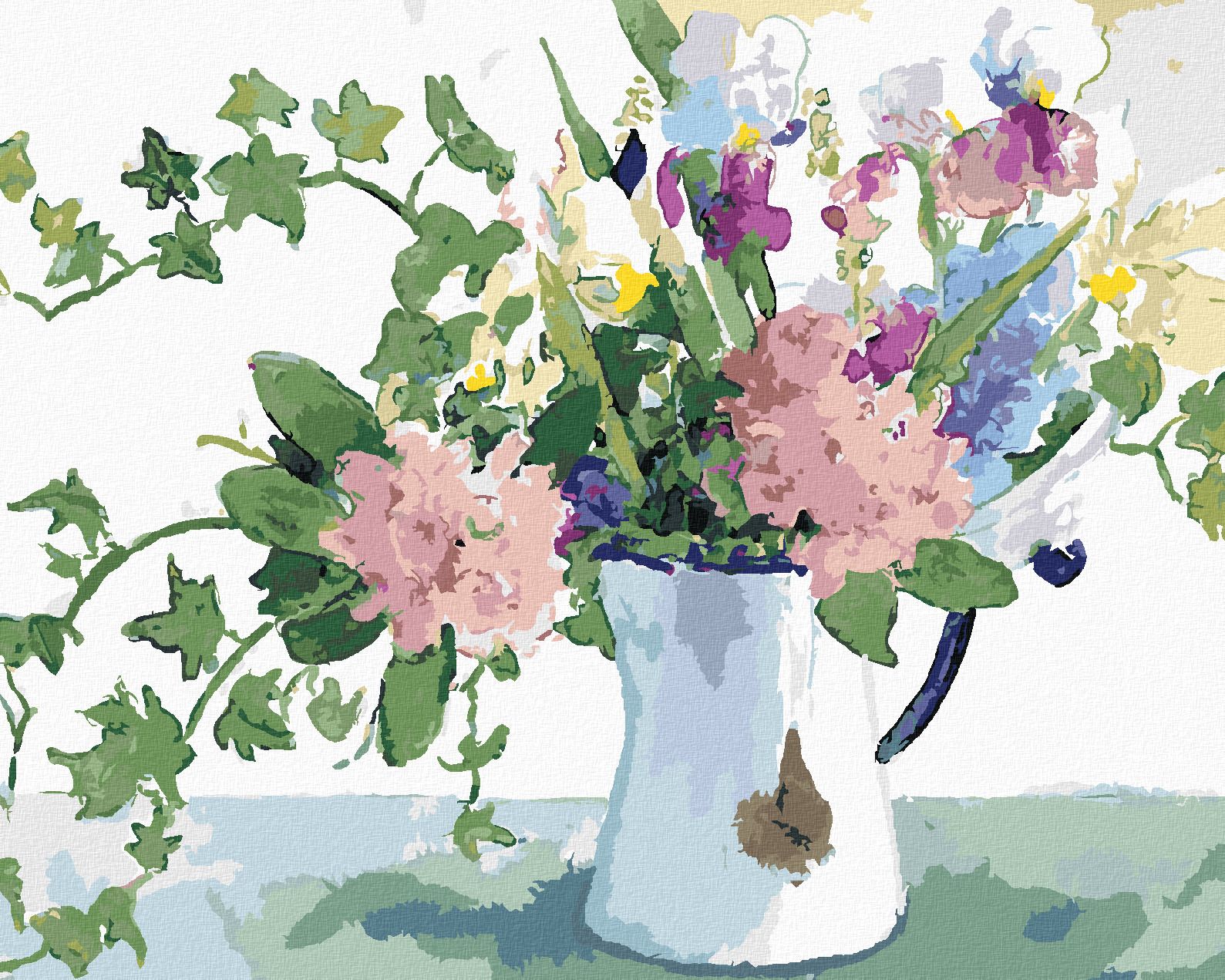 zuty Malování podle čísel – KVĚTINY A BŘEČŤAN V KONVICI (JUDY BUSWELL) - Rozměr: 40x50 cm, Rámování: Varianta: vypnuté plátno na rám - obrázek 1