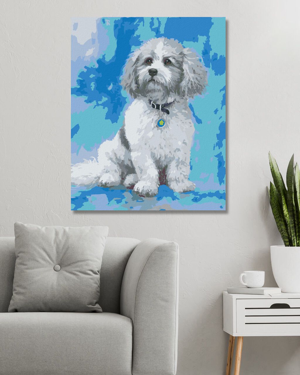 zuty Malování podle čísel – BÍLOŠEDÝ BOLOŇSKÝ PSÍK (JIM KILLEN) - Rozměr: 40x50 cm, Rámování: Varianta: vypnuté plátno na rám - obrázek 7