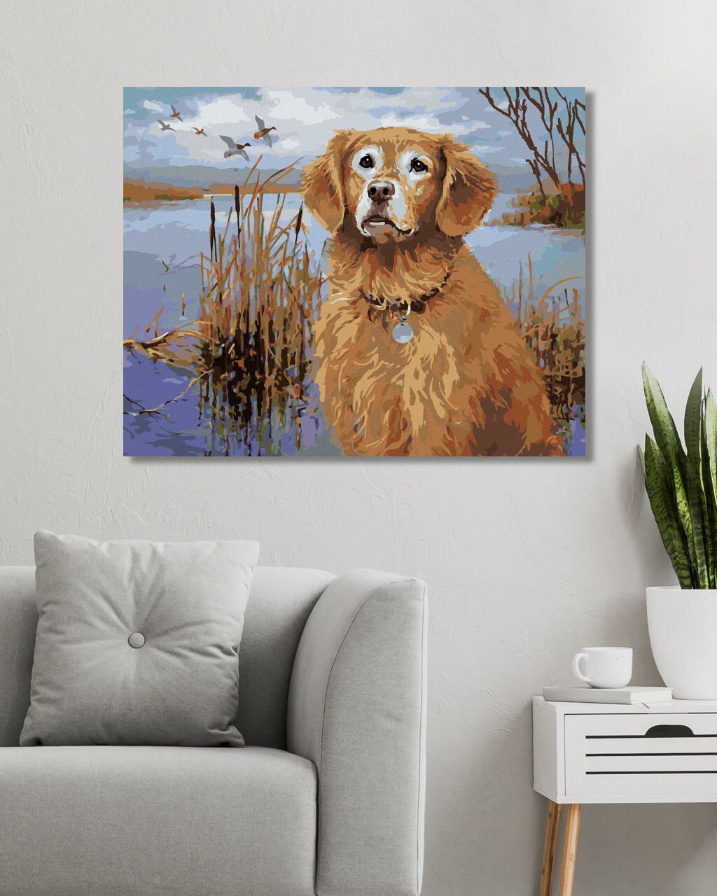 zuty Malování podle čísel - ZLATÝ RETRÍVR U RYBNÍKU A KACHNY (JIM KILLEN) - Rozměr: 40x50 cm, Rámování: Varianta: bez rámu a bez vypnutí plátna - obrázek 6