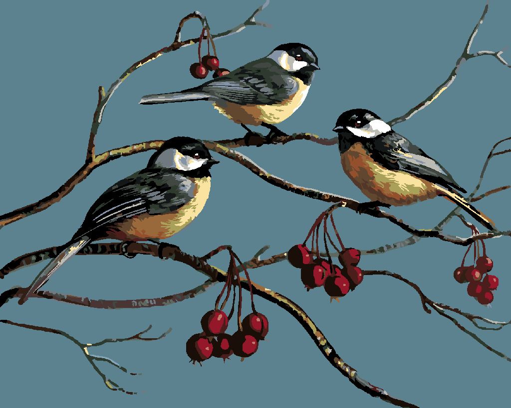 zuty Malování podle čísel - SÝKORKY NA VĚTVI A ZIMNÍ PLODY (JAMES MEGER) - Rozměr: 40x50 cm, Rámování: Varianta: bez rámu a bez vypnutí plátna - obrázek 2