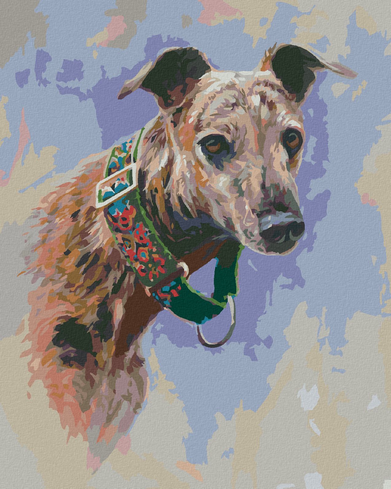zuty Malování podle čísel - CHRT SE ZELENÝM OBOJKEM (JIM KILLEN) - Rozměr: 40x50 cm, Rámování: Varianta: bez rámu a bez vypnutí plátna - obrázek 1
