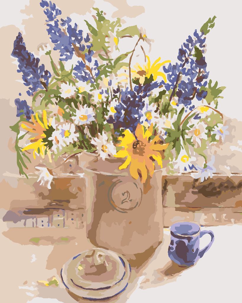 zuty Malování podle čísel – KVĚTINY V KVĚTINÁČI NA STOLE (JUDY BUSWELL) - Rozměr: 40x50 cm, Rámování: Varianta: bez rámu a bez vypnutí plátna - obrázek 6