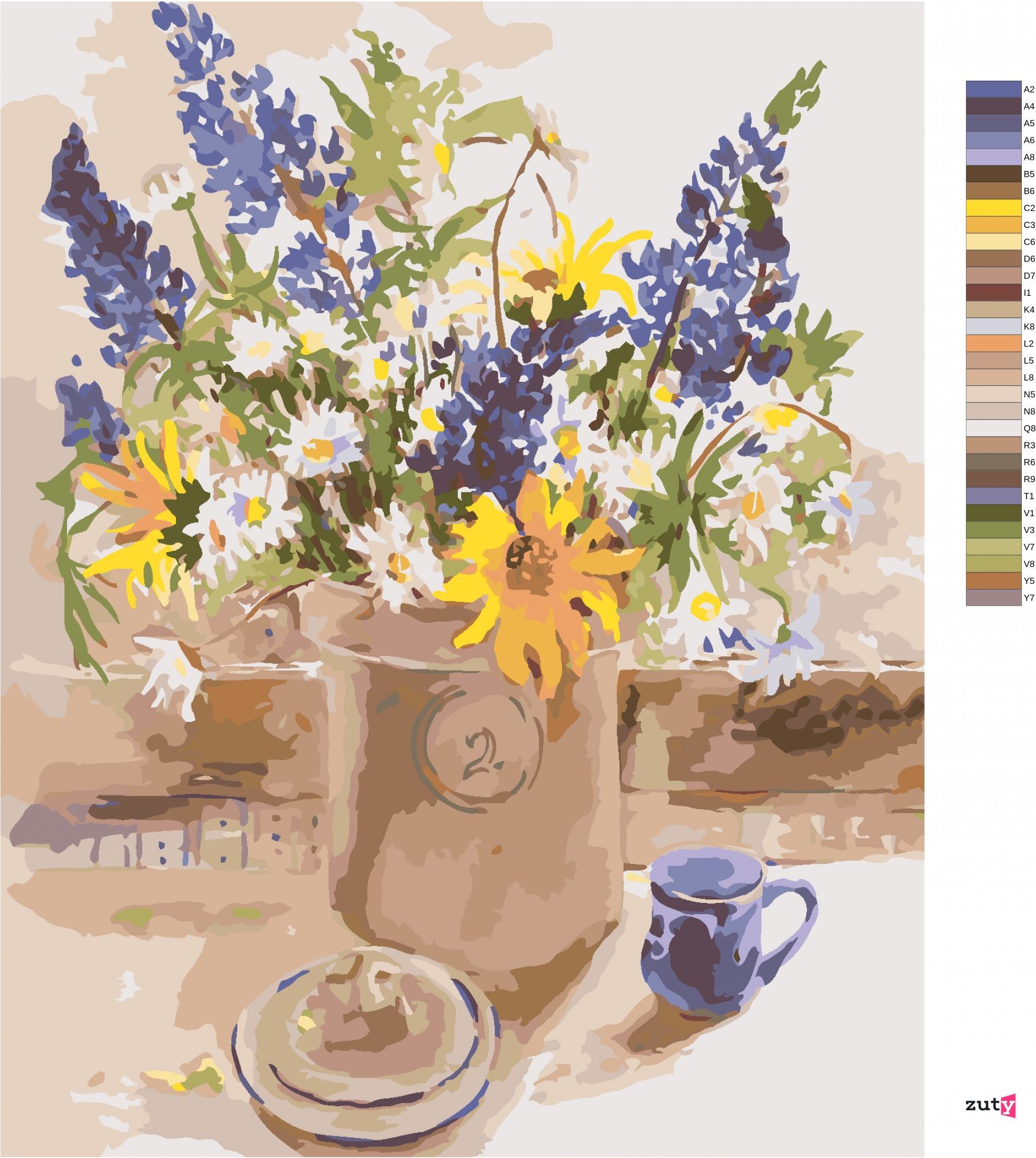 zuty Malování podle čísel – KVĚTINY V KVĚTINÁČI NA STOLE (JUDY BUSWELL) - Rozměr: 40x50 cm, Rámování: Varianta: bez rámu a bez vypnutí plátna - obrázek 8