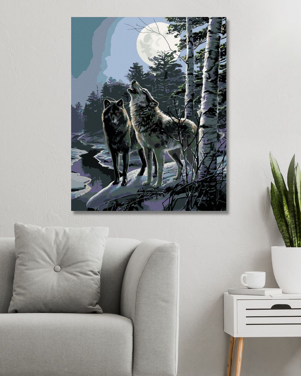zuty Malování podle čísel - VLK VYJÍCÍ NA MĚSÍC (JAMES MEGER) - Rozměr: 40x50 cm, Rámování: Varianta: vypnuté plátno na rám - obrázek 3