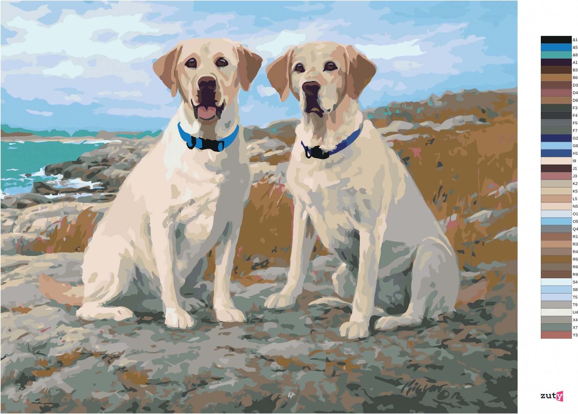 zuty Malování podle čísel - ZLATÍ LABRADOŘI NA POBŘEŽÍ (JIM KILLEN) - Rozměr: 40x50 cm, Rámování: Varianta: vypnuté plátno na rám - obrázek 4
