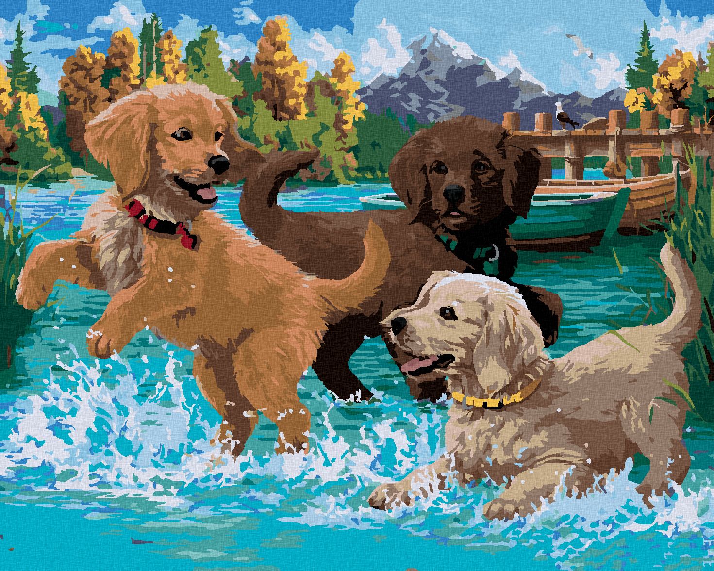 zuty Malování podle čísel - ŠTĚNATA HRAJÍCÍ SI VE VODĚ (IMAGE WORLD-RC) - Rozměr: 40x50 cm, Rámování: Varianta: bez rámu a bez vypnutí plátna - obrázek 1