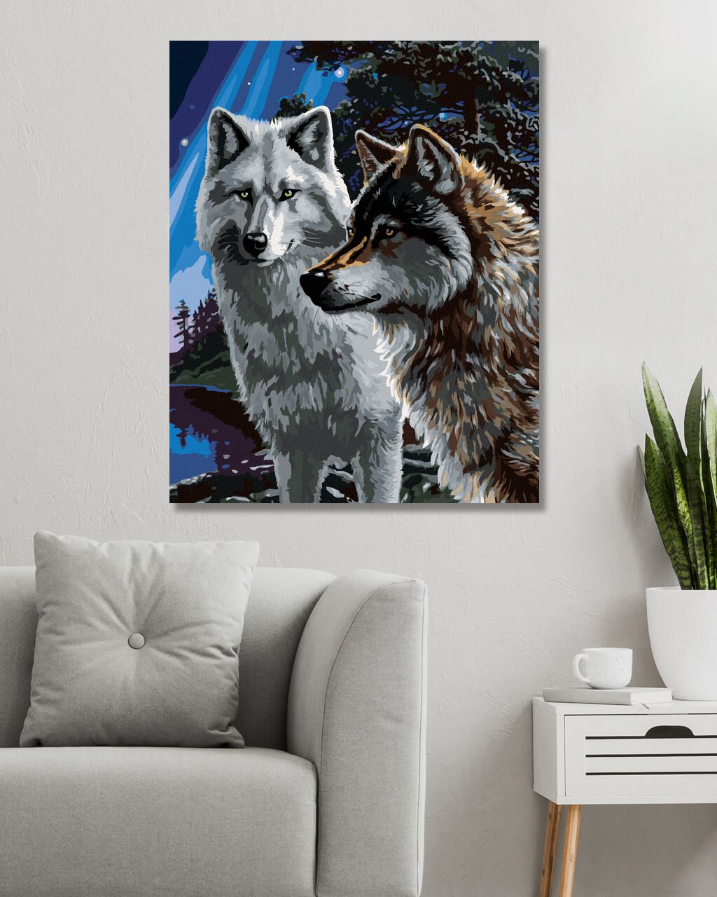 zuty Malování podle čísel - BÍLÝ A HNĚDÝ VLK V NOCI (JAMES MEGER) - Rozměr: 40x50 cm, Rámování: Varianta: vypnuté plátno na rám - obrázek 3
