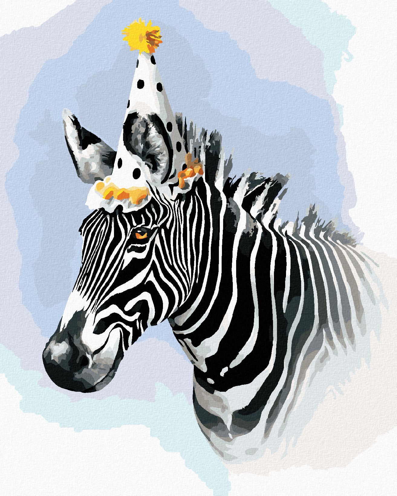 zuty Malování podle čísel - ZEBRA S PARTY ČEPIČKOU (LARRY HERSBERGER) - Rozměr: 40x50 cm, Rámování: Varianta: vypnuté plátno na rám - obrázek 1