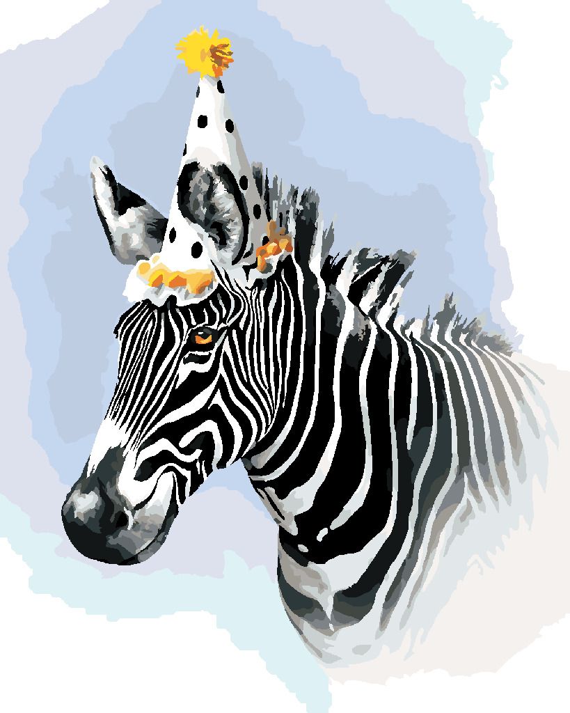 zuty Malování podle čísel - ZEBRA S PARTY ČEPIČKOU (LARRY HERSBERGER) - Rozměr: 40x50 cm, Rámování: Varianta: vypnuté plátno na rám - obrázek 4