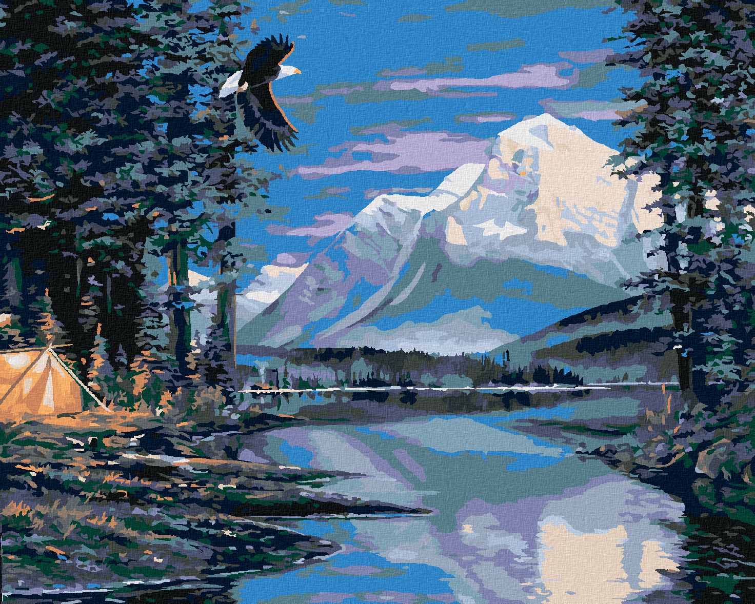zuty Malování podle čísel - OREL, ŘEKA A HORY (NORTHERN PROMOTIONS) - Rozměr: 40x50 cm, Rámování: Varianta: bez rámu a bez vypnutí plátna - obrázek 1
