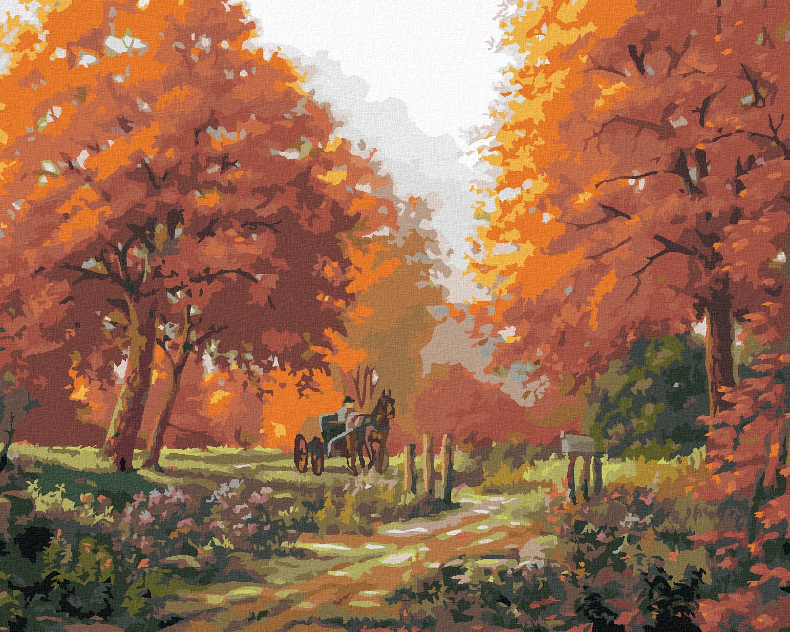 zuty Malování podle čísel - BRYČKA NA CESTĚ V LESE (NORTHERN PROMOTIONS) - Rozměr: 40x50 cm, Rámování: Varianta: bez rámu a bez vypnutí plátna - obrázek 1