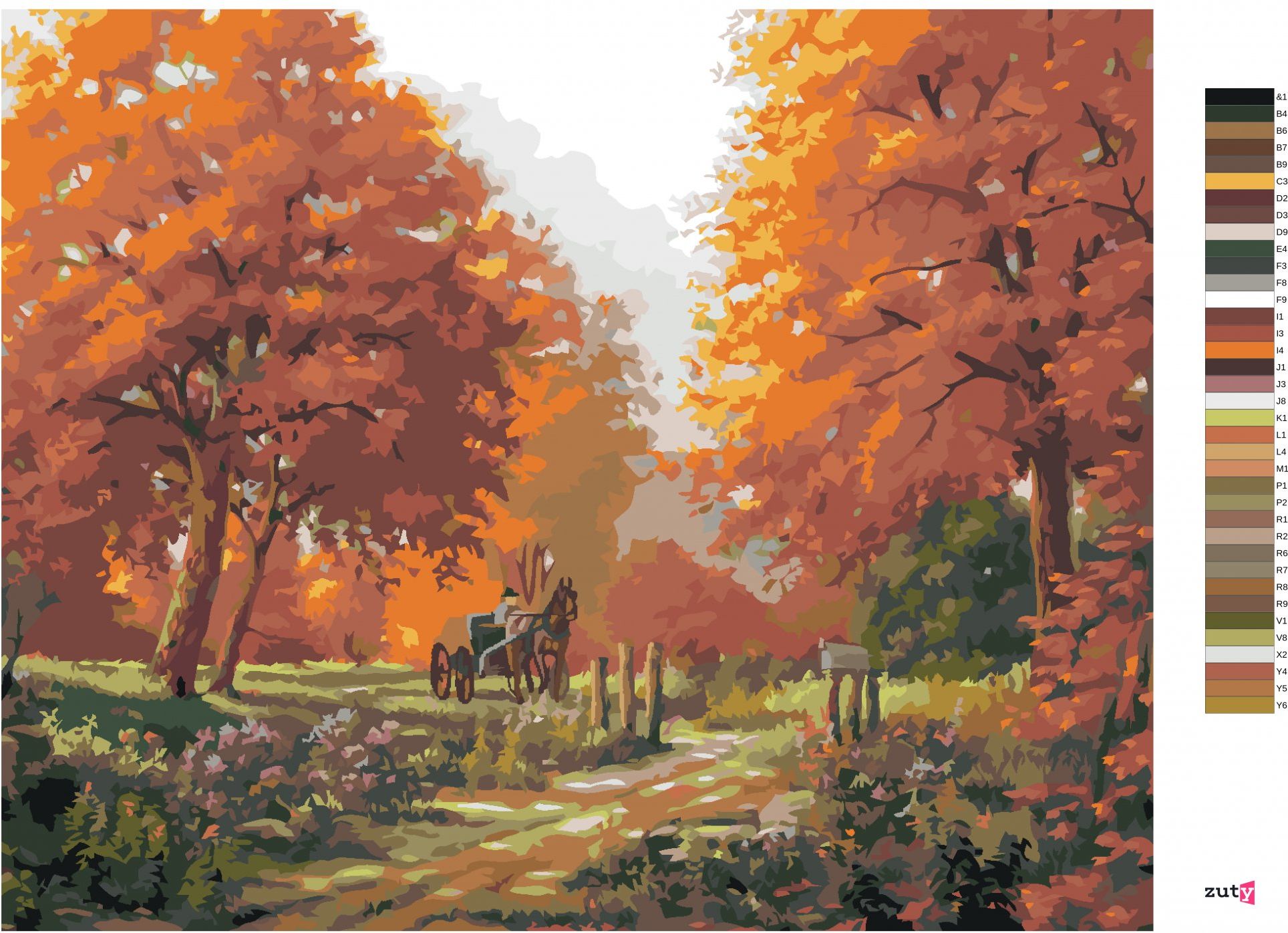 zuty Malování podle čísel - BRYČKA NA CESTĚ V LESE (NORTHERN PROMOTIONS) - Rozměr: 40x50 cm, Rámování: Varianta: bez rámu a bez vypnutí plátna - obrázek 7