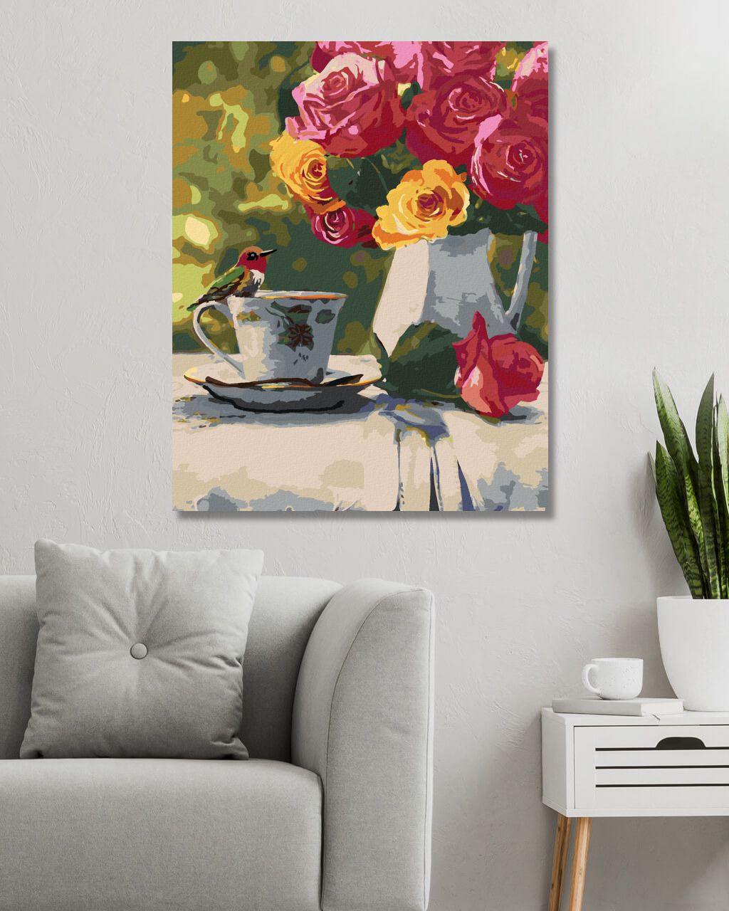 zuty Malování podle čísel – PTÁK NA ČAJOVÉM HRNÍČKU, VÁZA S RŮŽEMI A RUKAVICE (VICTORIA SCHULTZ) - Rozměr: 40x50 cm, Rámování: Varianta: bez rámu a bez vypnutí plátna - obrázek 9