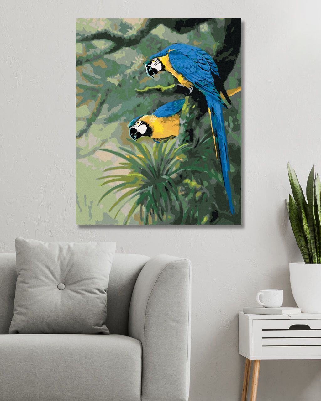 zuty Malování podle čísel – PÁR PAPOUŠKŮ ARA ARARAUNA NA VĚTVI (NORTHERN PROMOTIONS) - Rozměr: 40x50 cm, Rámování: Varianta: bez rámu a bez vypnutí plátna - obrázek 4