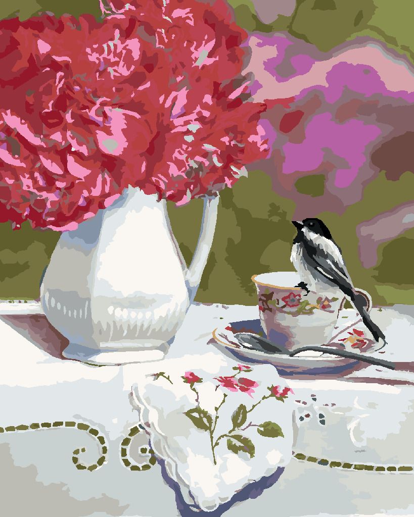 zuty Malování podle čísel – SÝKORA MLYNAŘÍK NA ČAJOVÉM HRNÍČKU A VÁZA S KVĚTINAMI (VICTORIA SCHULTZ) - Rozměr: 40x50 cm, Rámování: Varianta: bez rámu a bez vypnutí plátna - obrázek 8
