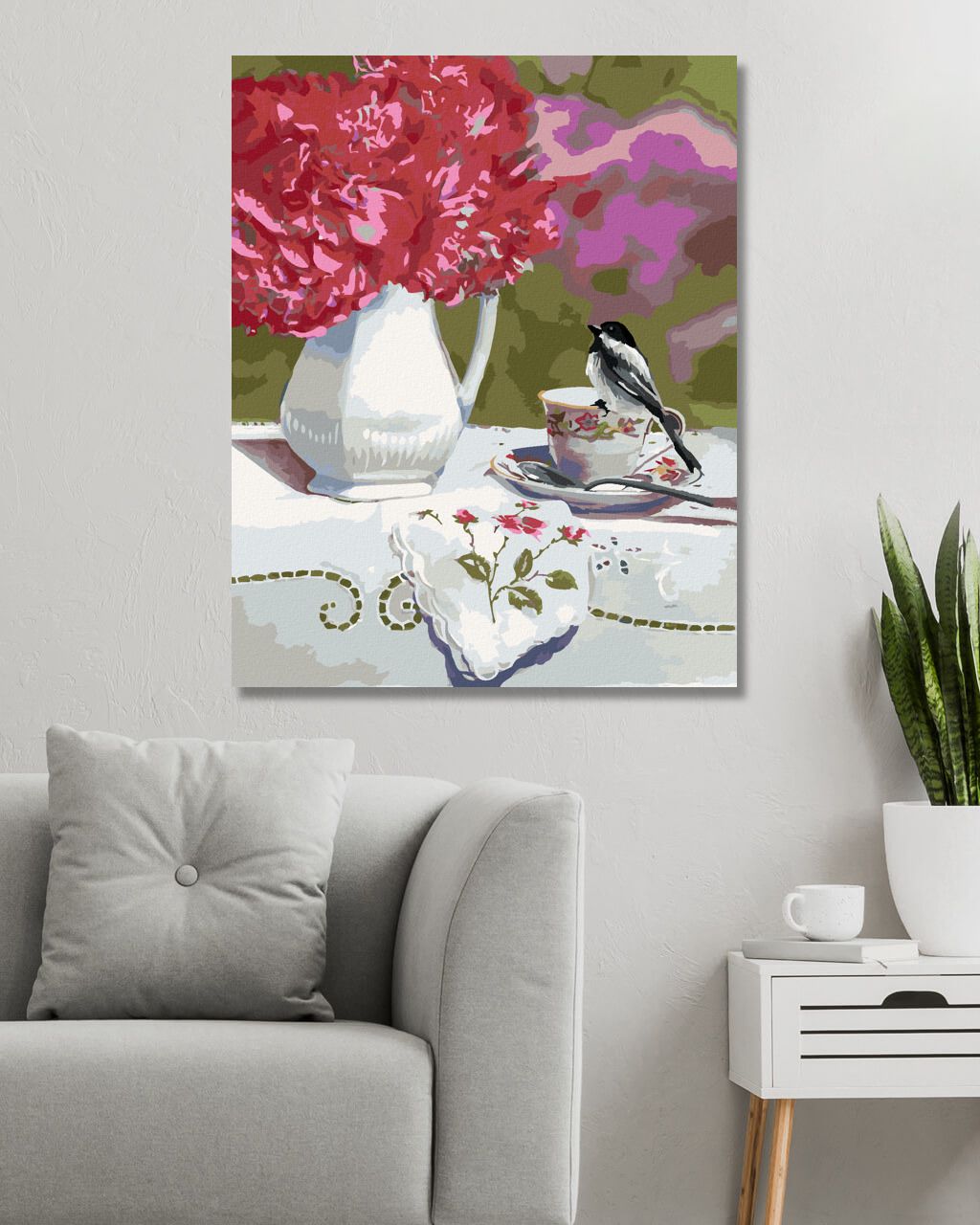zuty Malování podle čísel – SÝKORA MLYNAŘÍK NA ČAJOVÉM HRNÍČKU A VÁZA S KVĚTINAMI (VICTORIA SCHULTZ) - Rozměr: 40x50 cm, Rámování: Varianta: bez rámu a bez vypnutí plátna - obrázek 9