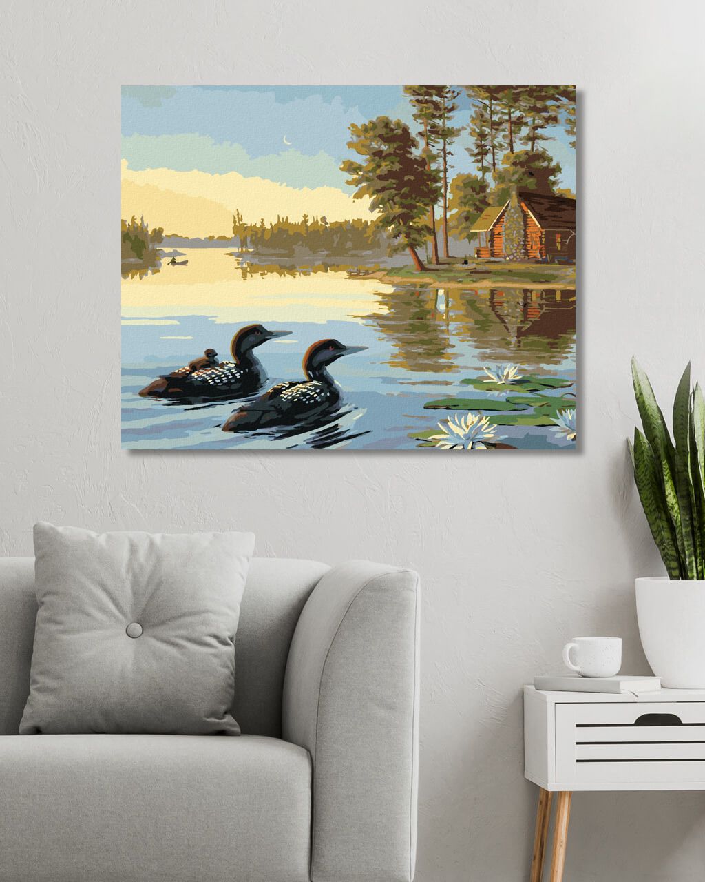 zuty Malování podle čísel – VODNÍ PTÁCI NA RYBNÍKU, LEKNÍNY A CHATA (NORTHERN PROMOTIONS) - Rozměr: 40x50 cm, Rámování: Varianta: vypnuté plátno na rám - obrázek 7