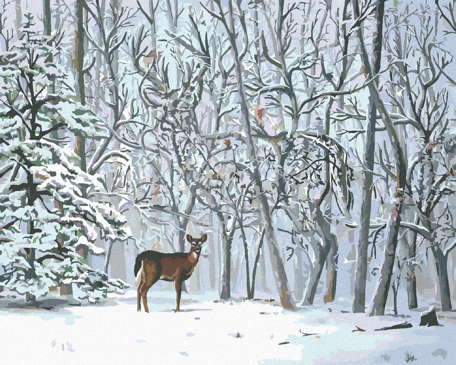 zuty Malování podle čísel - SRNA A ZASNĚŽENÉ STROMY (D. RUSTY RUST) - Rozměr: 40x50 cm, Rámování: Varianta: vypnuté plátno na rám - obrázek 1