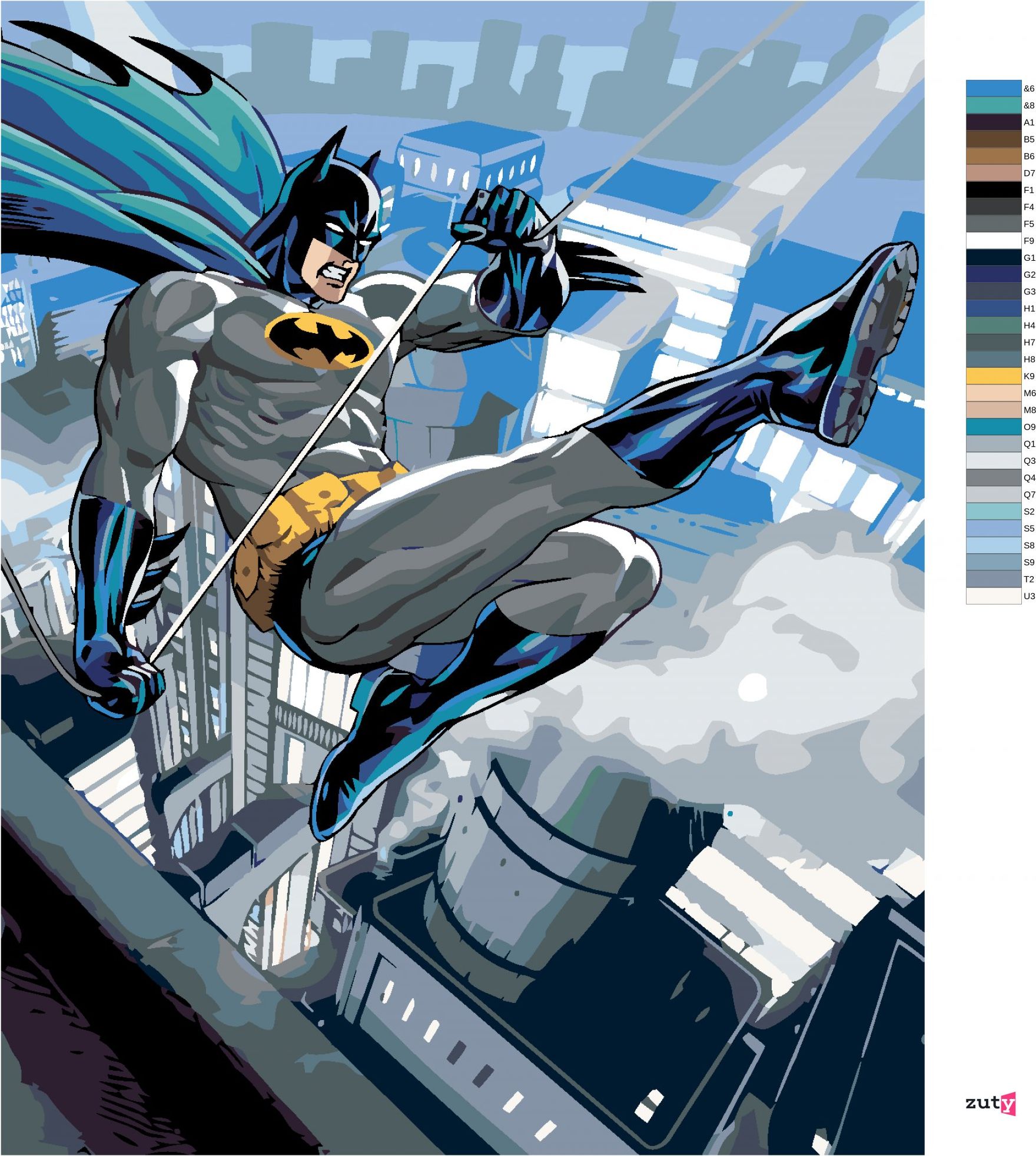 zuty Malování podle čísel - BATMAN NAD MĚSTEM - Rozměr: 40x50 cm, Rámování: Varianta: vypnuté plátno na rám - obrázek 4