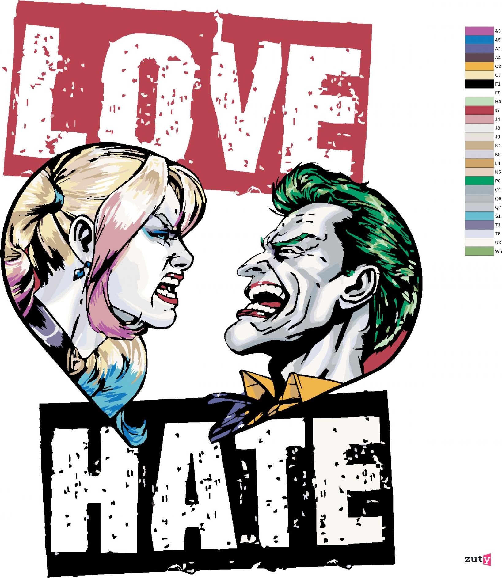 zuty Malování podle čísel - HARLEY QUINN A JOKER (BATMAN) - Rozměr: 40x50 cm, Rámování: Varianta: bez rámu a bez vypnutí plátna - obrázek 3