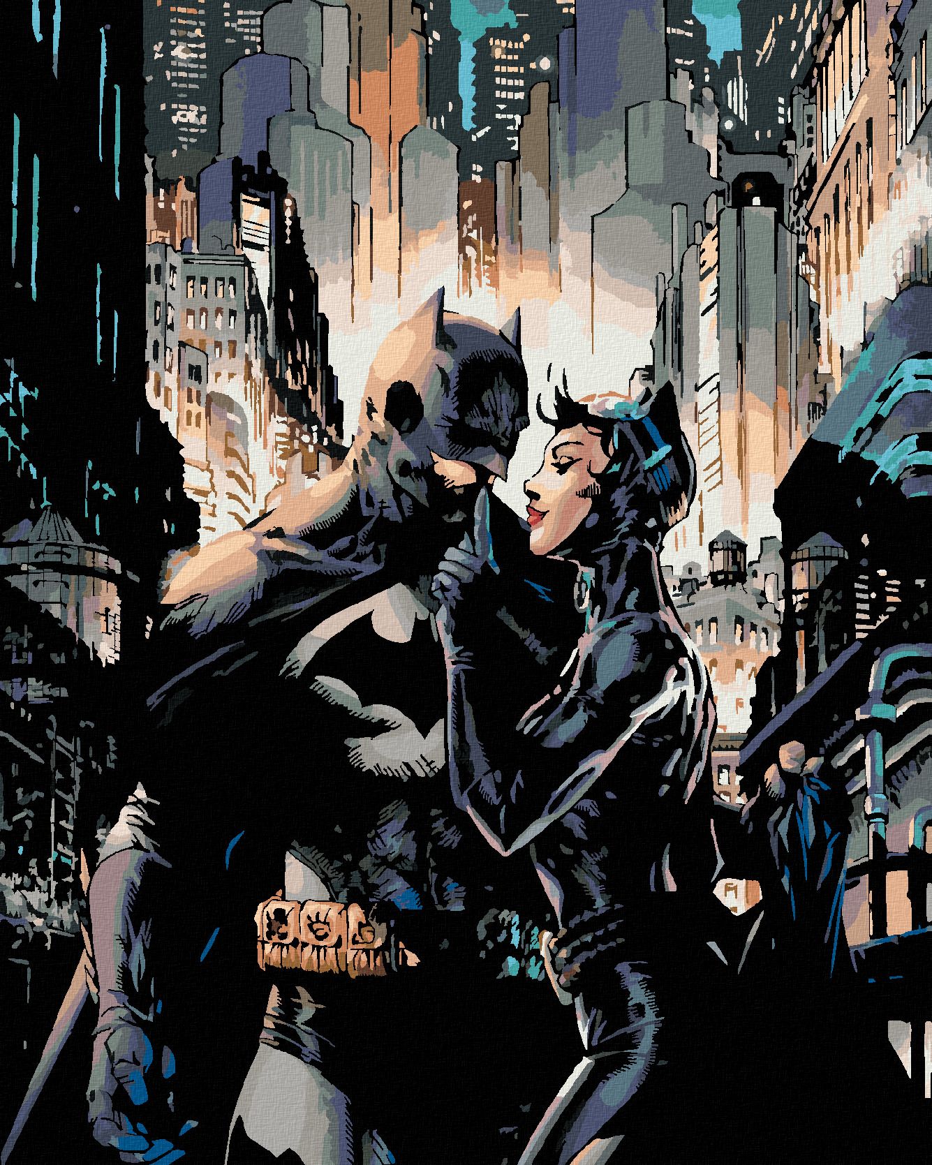 zuty Malování podle čísel - BATMAN A CATWOMAN - Rozměr: 40x50 cm, Rámování: Varianta: vypnuté plátno na rám - obrázek 1