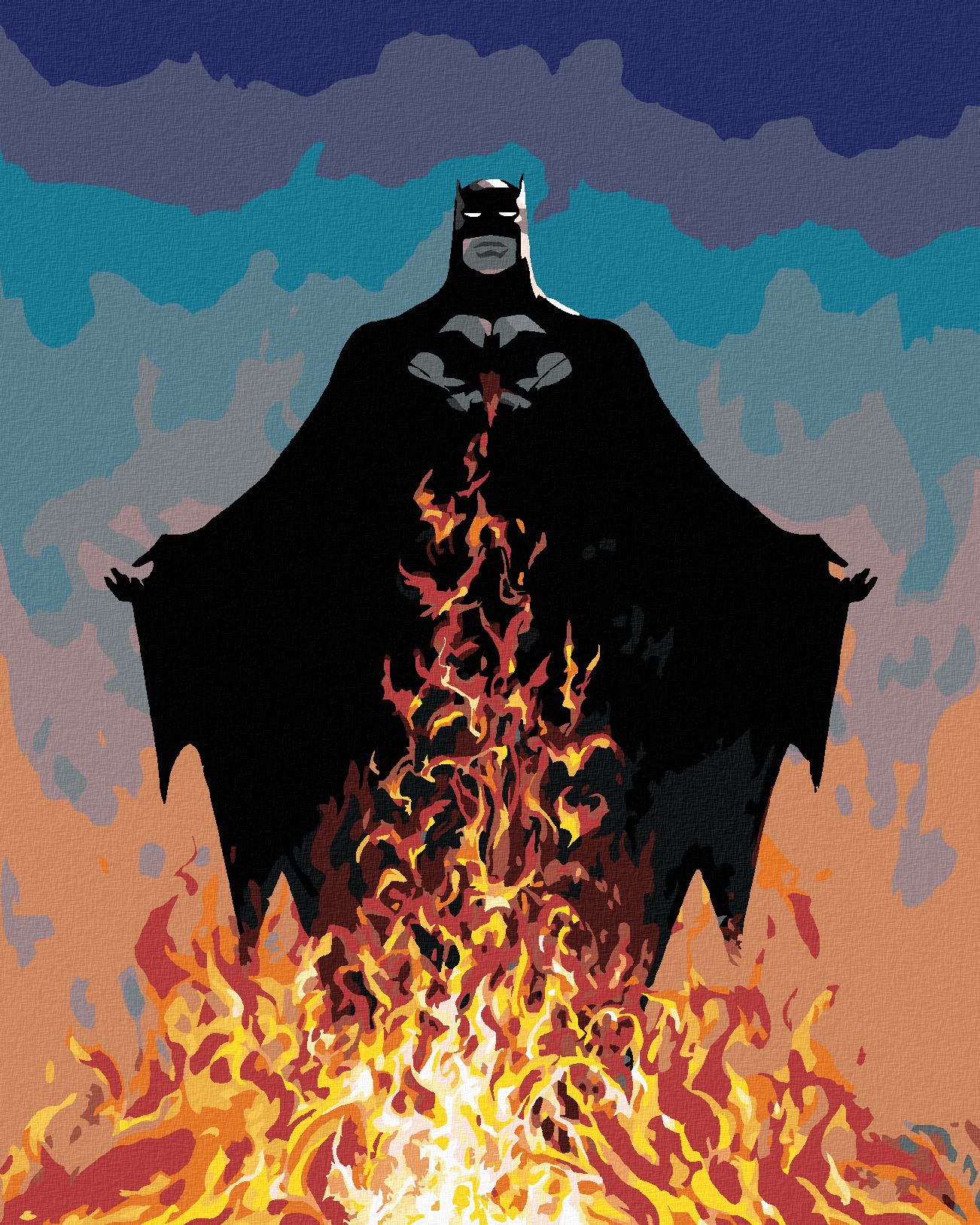 zuty Malování podle čísel - BATMAN A PLAMENY - Rozměr: 40x50 cm, Rámování: Varianta: bez rámu a bez vypnutí plátna - obrázek 1