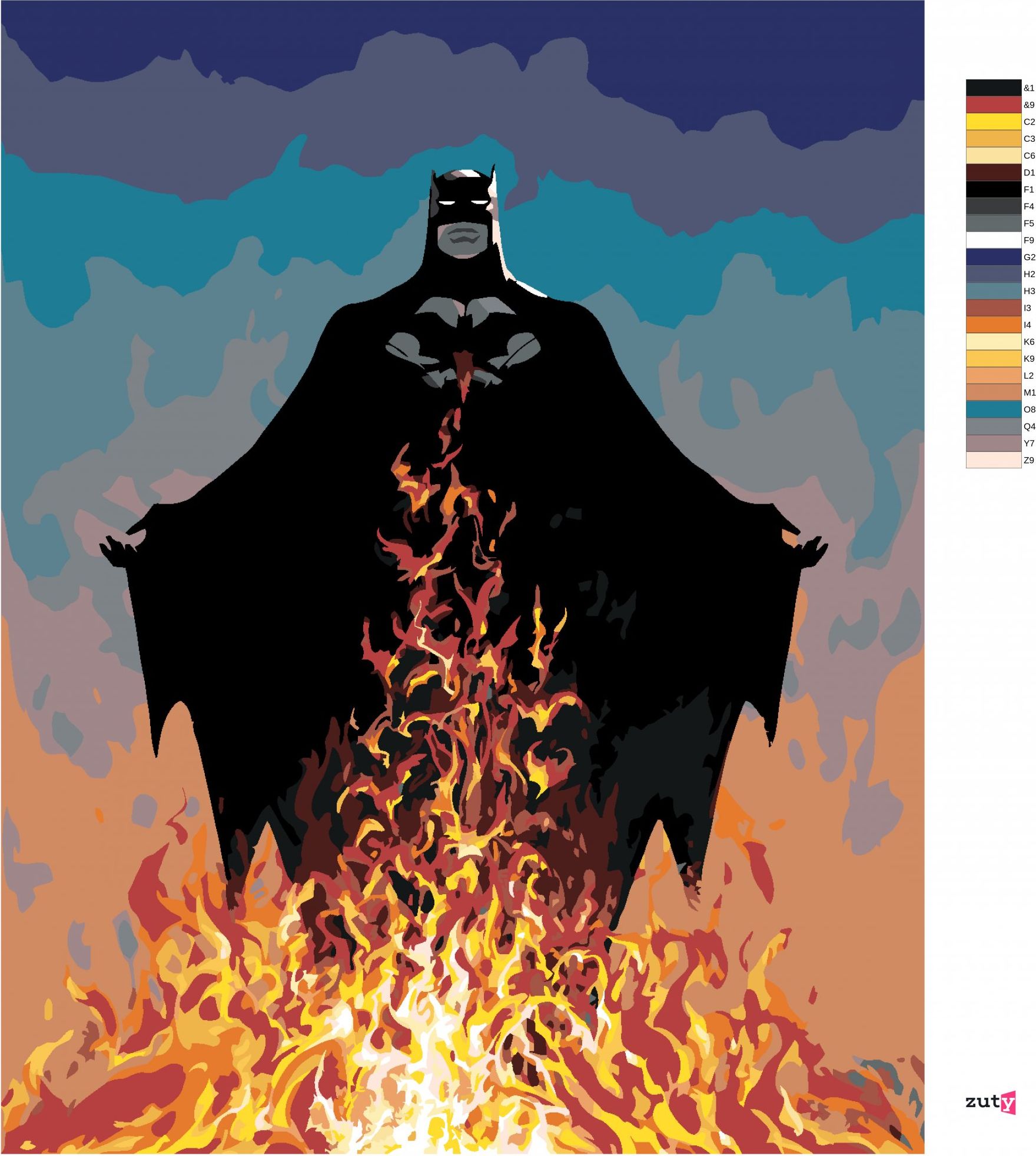 zuty Malování podle čísel - BATMAN A PLAMENY - Rozměr: 40x50 cm, Rámování: Varianta: vypnuté plátno na rám - obrázek 4