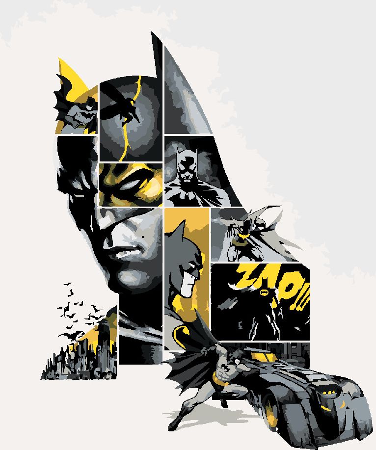 zuty Malování podle čísel - BATMAN V ŠEDÉ A ŽLUTÉ - Rozměr: 40x50 cm, Rámování: Varianta: bez rámu a bez vypnutí plátna - obrázek 3
