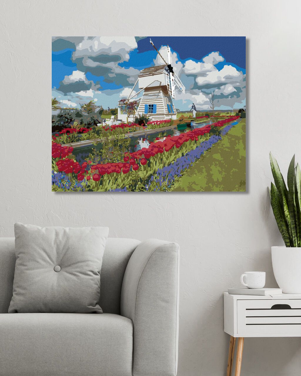 zuty Malování podle čísel - VĚTRNÝ MLÝN A TULIPÁNY (DENNIS FRATES) - Rozměr: 40x50 cm, Rámování: Varianta: bez rámu a bez vypnutí plátna - obrázek 2