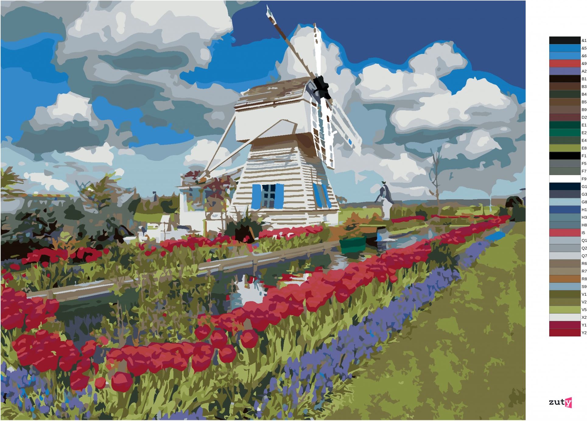 zuty Malování podle čísel - VĚTRNÝ MLÝN A TULIPÁNY (DENNIS FRATES) - Rozměr: 40x50 cm, Rámování: Varianta: bez rámu a bez vypnutí plátna - obrázek 10
