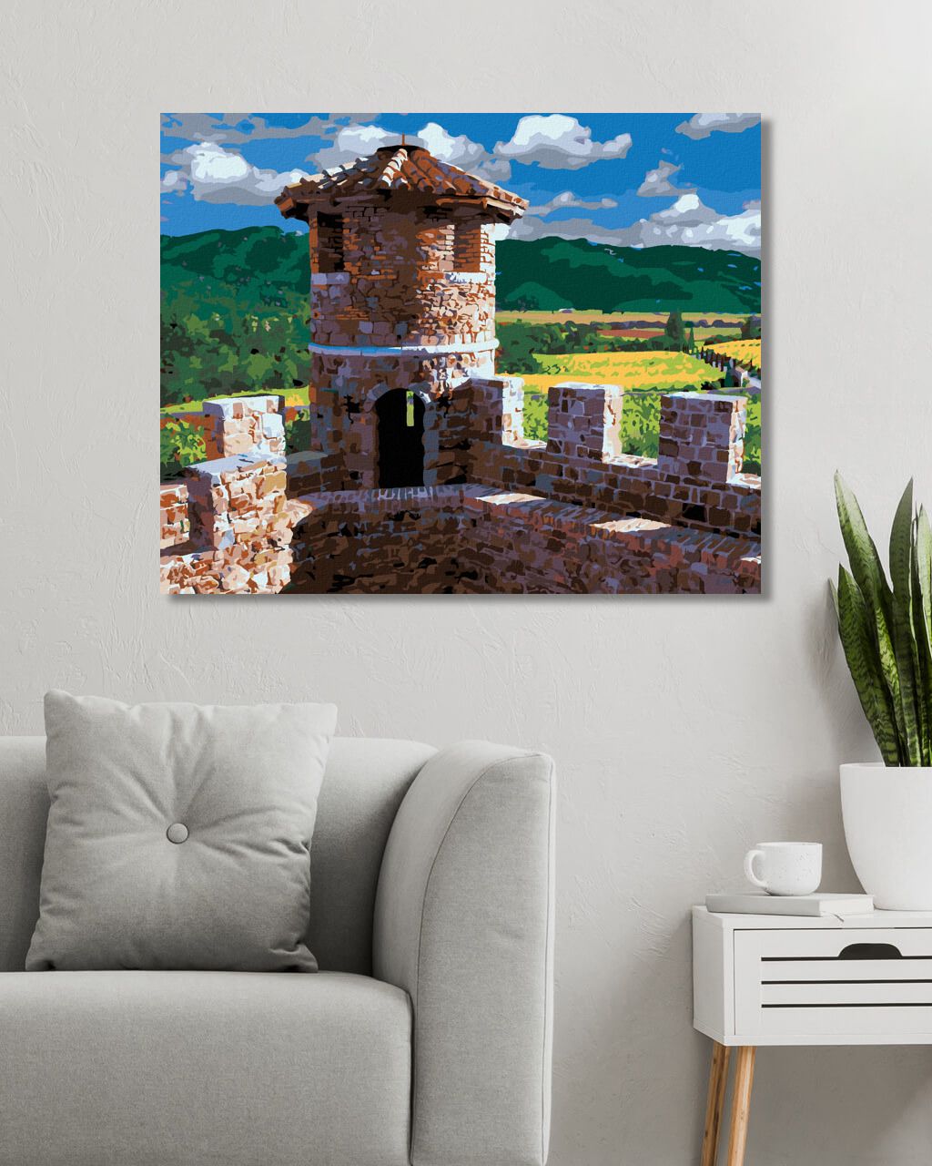 zuty Malování podle čísel - CIHLOVÁ PEVNOST A HORY (DENNIS FRATES) - Rozměr: 40x50 cm, Rámování: Varianta: bez rámu a bez vypnutí plátna - obrázek 5