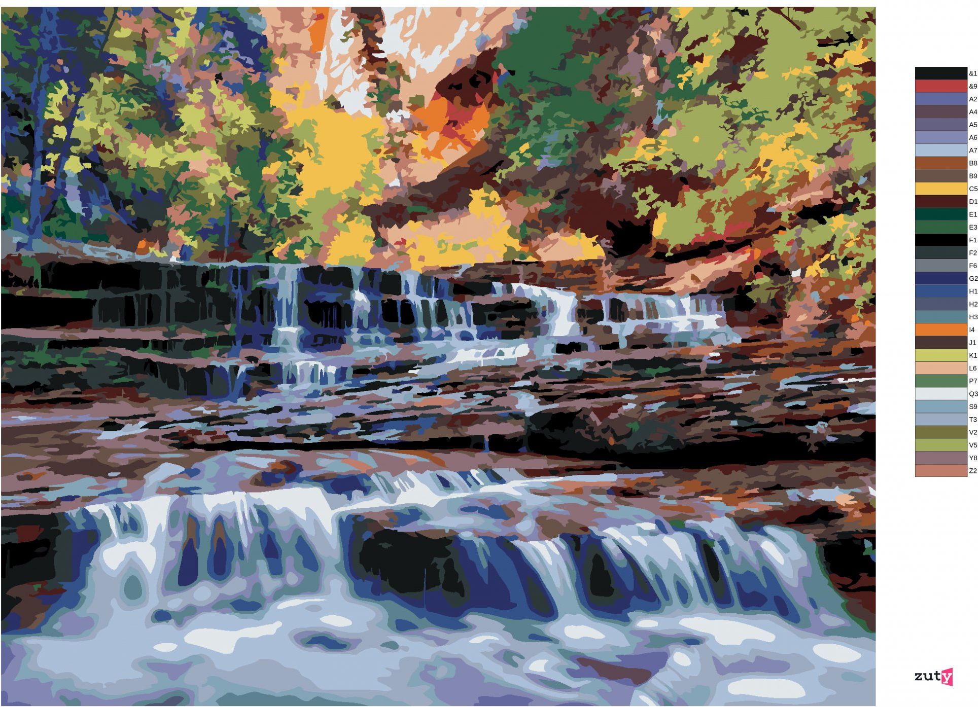 zuty Malování podle čísel - MALÉ VODOPÁDY V LESE (DENNIS FRATES) - Rozměr: 40x50 cm, Rámování: Varianta: bez rámu a bez vypnutí plátna - obrázek 6