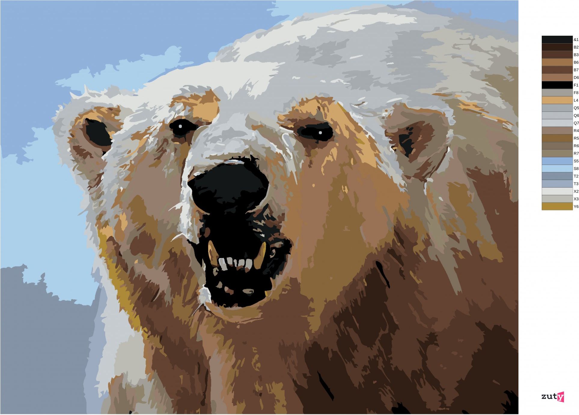 zuty Malování podle čísel - LEDNÍ MEDVĚD UKAZUJÍCÍ ZUBY (D. RUSTY RUST) - Rozměr: 40x50 cm, Rámování: Varianta: bez rámu a bez vypnutí plátna - obrázek 2