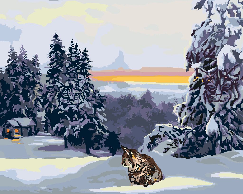 zuty Malování podle čísel - RYS VE SNĚHU, CHATA A LES (D. RUSTY RUST) - Rozměr: 40x50 cm, Rámování: Varianta: bez rámu a bez vypnutí plátna - obrázek 8