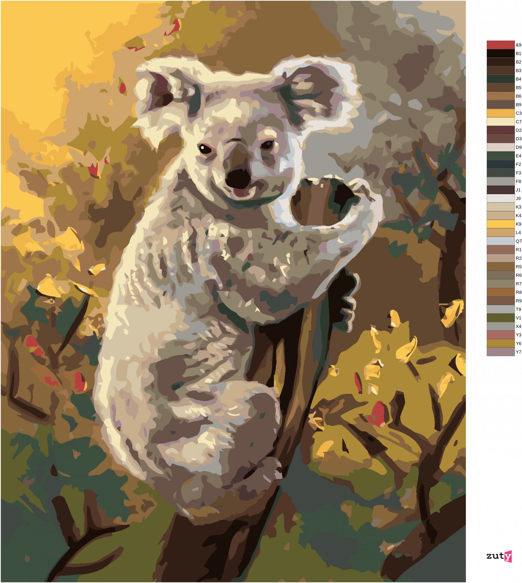 zuty Malování podle čísel - KOALA NA KMENI STROMU (D. RUSTY RUST) - Rozměr: 40x50 cm, Rámování: Varianta: bez rámu a bez vypnutí plátna - obrázek 8